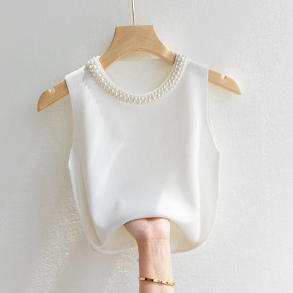 Korea Knitted Beaded Tank Top