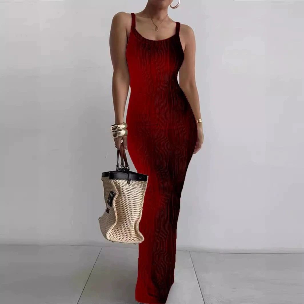 Spaghetti Strap Water Wave Maxi Dress