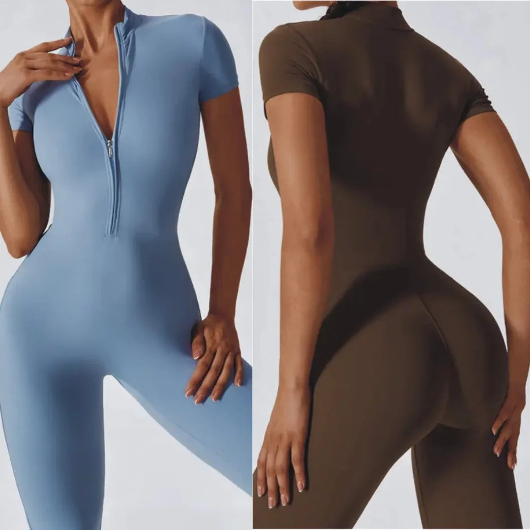 Short Sleeve Zipper Yoga Jumpsuit