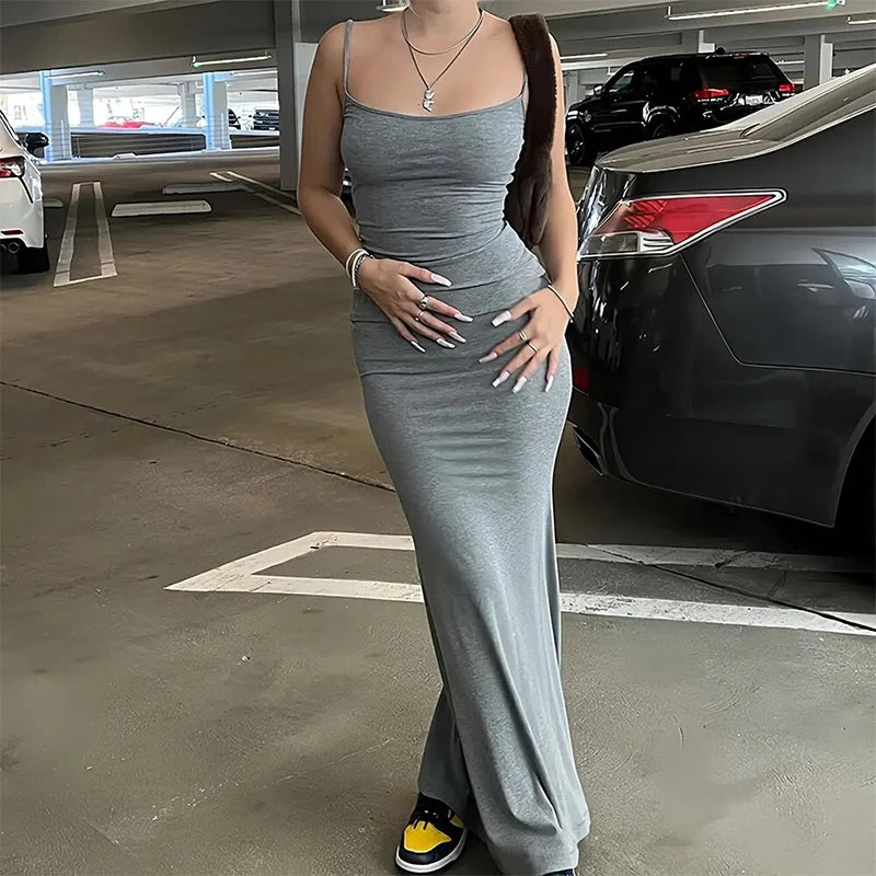 Satin Backless Bodycon Maxi Dress