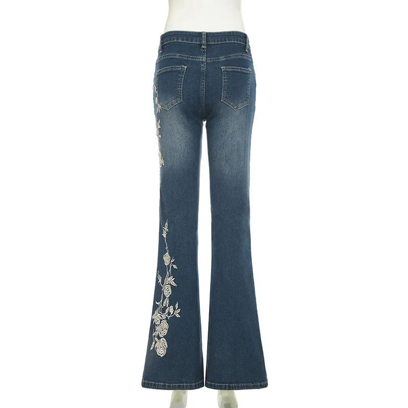 Retro Floral Embroidered Jeans
