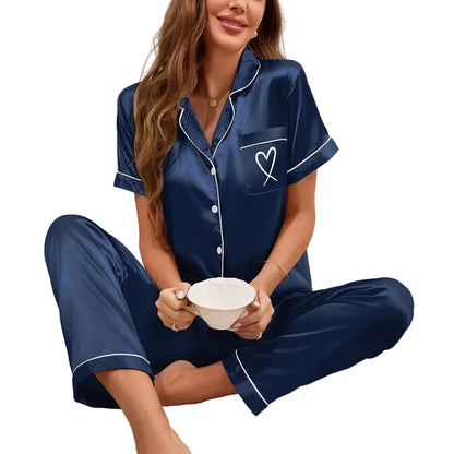 Short Sleeve Satin Pajama Set