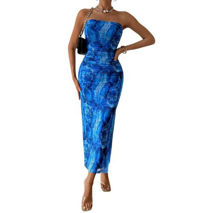 Sleeveless Chestless Hem Slit Dress
