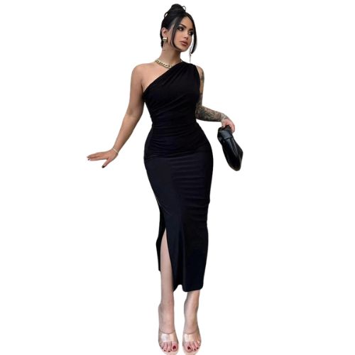 Black Split Backless Maxi Dress